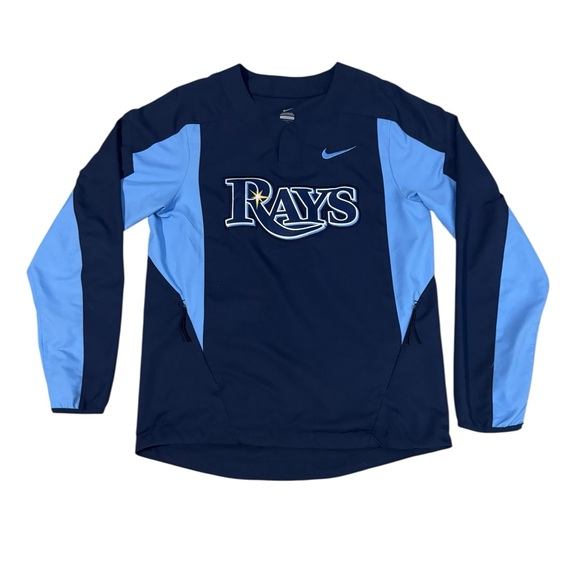 Nike Tampa Bay Rays Baseball Pullover Mens Small Warm Up Jacket Navy Blue - Picture 1 of 8